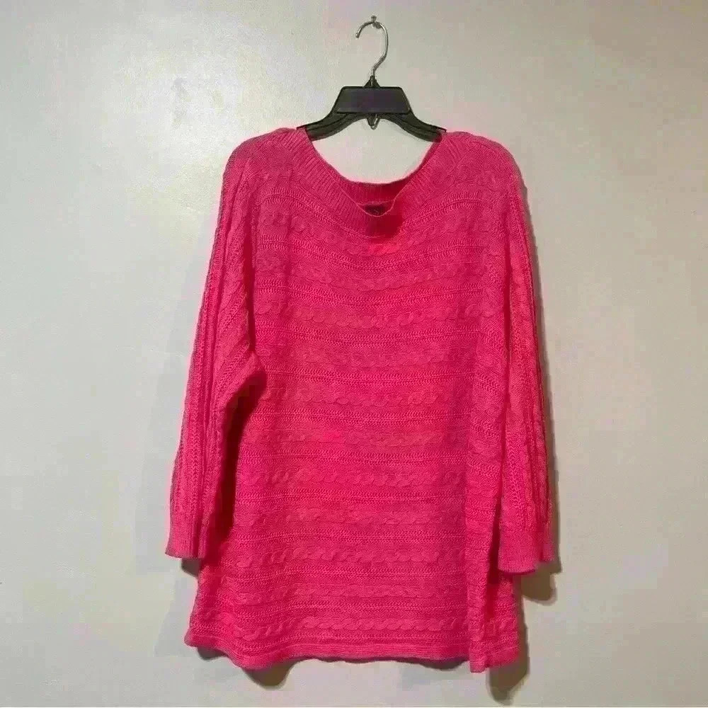 Chaps Women’s Sweater Long Sleeve Pink Cable Knit Size 3X Linen - Cotton  Winter